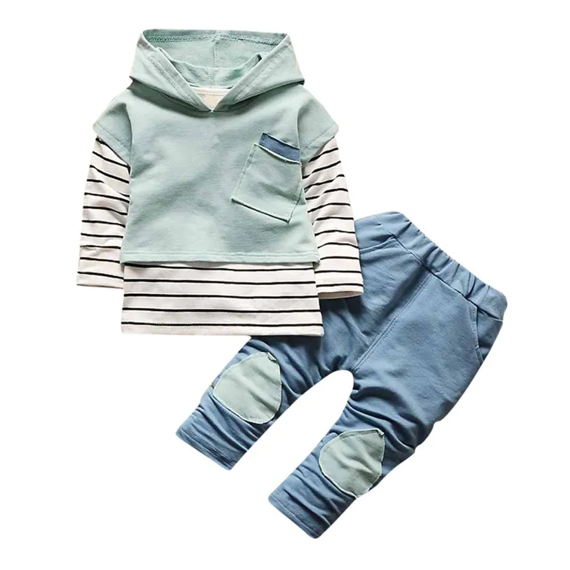 

Winter Autumn Toddler Newborn Baby Boy Girl Striped Long Sleeve T-shirt Top Hoodie+Legging Pants 2pcs Outfits Set 30