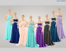 Long Chiffon Strapless Pleats Elegant Evening Dresses 2016 New Arrival With Crystal of Coral Purple Teal Blue Coral Color 03