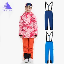 Лыжные костюмы для девочек с изображением вектора теплые водонепроницаемые детские лыжные куртки для сноубординга+ штаны зимний детский лыжный комплект одежды