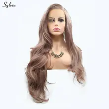 Sylvia термостойкие натуральные длинные волосы молочно-лавандовые/дымчатые розовые объемные волнистые синтетические парики на кружеве для женщин сменный парик