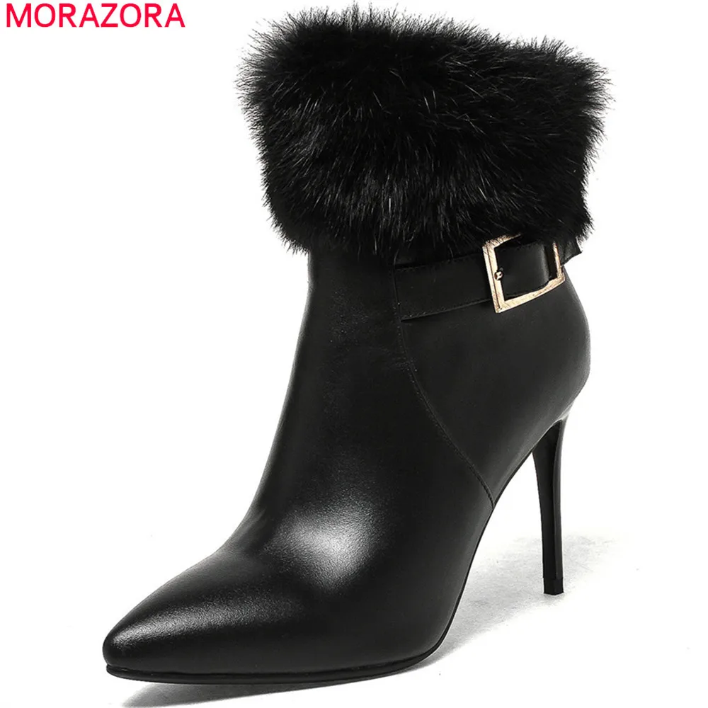 

MORAZORA 2018 fashion black autumn winter high heel pointed toe ladies ankle boots for women genuine leather boots