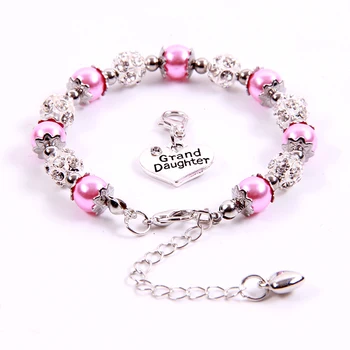 

Granddaughter Bracelet Heart Charm Zircon Beads Bracelets Simlation Pearl Stainless Steel Famiy Jewelry Girl Women Birthday Gift