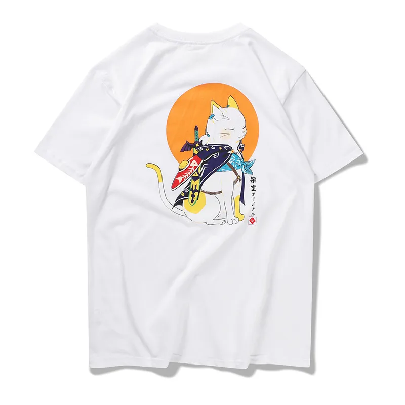 Bebovisi японский хип-хоп милые футболки с принтом кота летняя уличная футболка с коротким рукавом Harajuku футболка мужская повседневная футболка