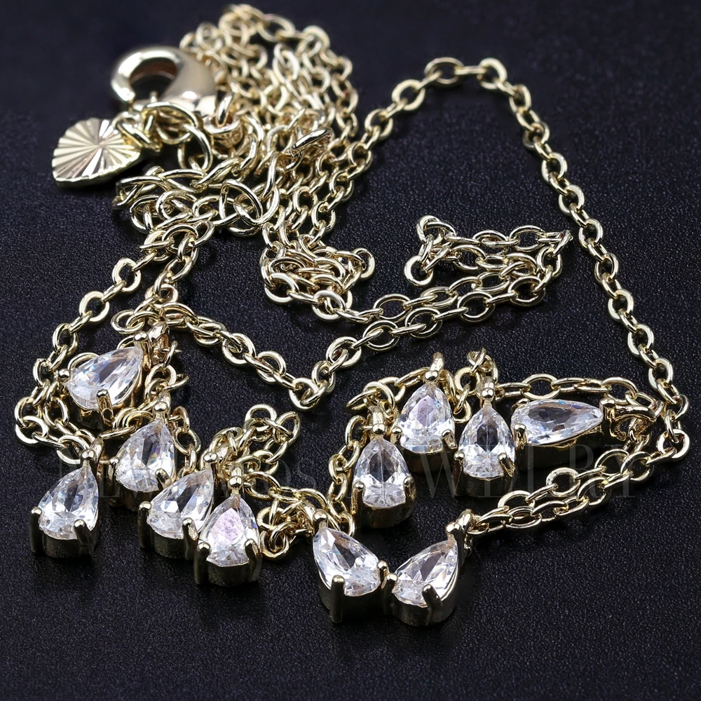 Newranos, женское циркониевое ожерелье, 11 Подвески в виде капель воды, циркониевое колье, Золотая Шампань, ювелирное изделие для женщин NDF001604