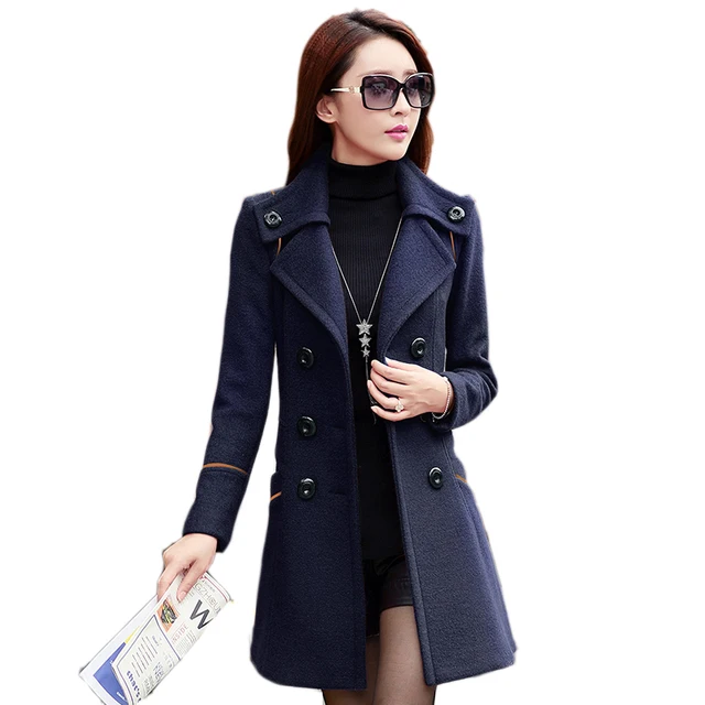 2015 double breasted trench coat for women wool female overcoat ...