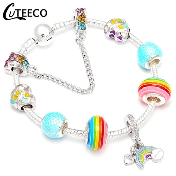 

CUTEECO New Style Rainbow Dangle Charm Bracelet Bangle Romantic Lovers Candy Beads Fit Brand Bracelets For Women Jewelry