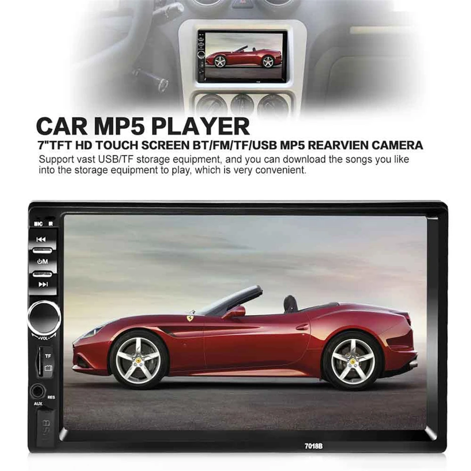  7 Inch 2 DIN Car Radio Car Audio Stereo Player Bluetooth V2.0 Handsfree Touch Screen MP4 MP5 USB FM Radio with Remote Control 