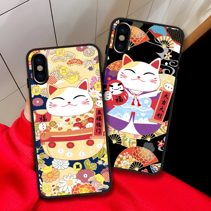 

Kawaii anime good luck cat phone cases for iphone cover X XR XS Max Cute silicone case for coque iphone 7 case cat 8 6s 6 plus