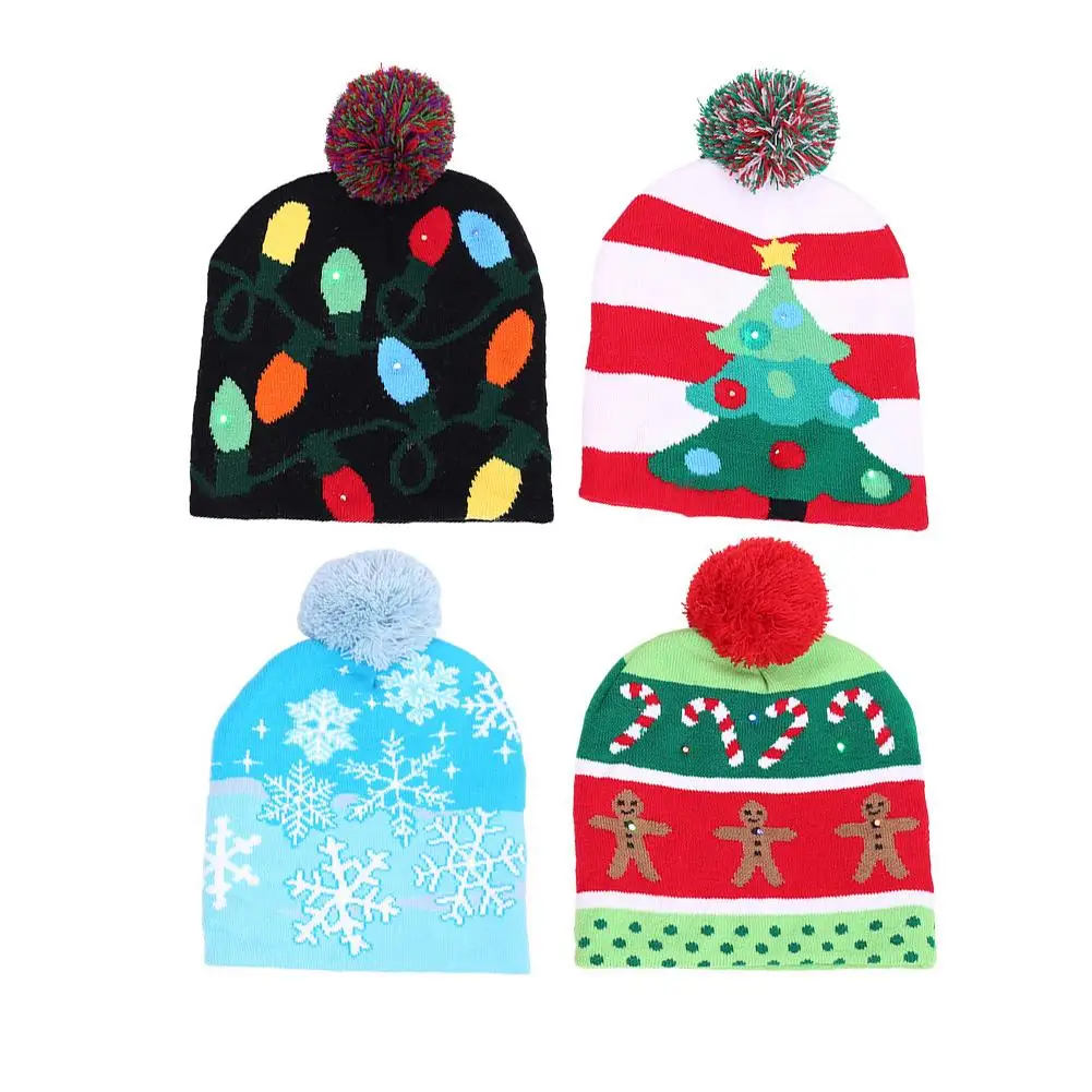 

Creative 4 Styles LED Knitted Christmas Hat Warm Protective Cap Christmas Decoration Christmas Supplies