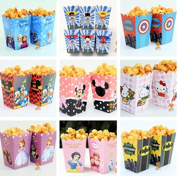 

12pcs/lot Mickey Minnie Batman Sofia Avengers pokemon go Popcorn Box case Gift Box Favor Accessory kids Birthday Party Supplies