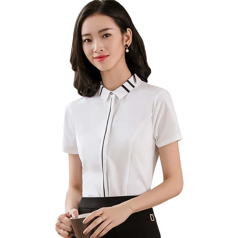 summer elegant women shirt OL office lady white short sleeve chiffon ...