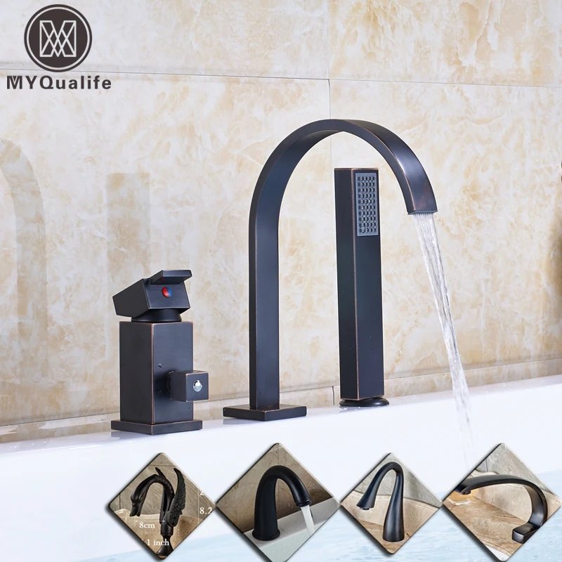 Deck Mounted 3pc Waterfall Bathroom Tub Mixer Faucet Single Lever with Hand Shower Bathtub Hot and Cold Taps | Обустройство дома