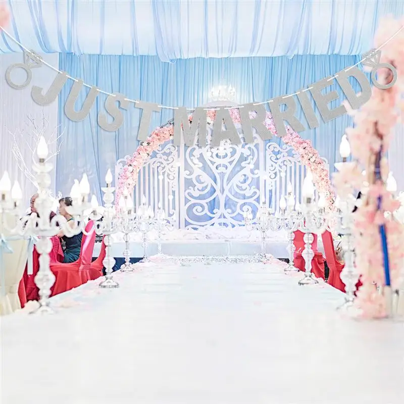 3 метра только что замужние буквы и кольцо дизайн блестки бумажные баннеры, флажки гирлянды фото стенд реквизит для свадебного украшения