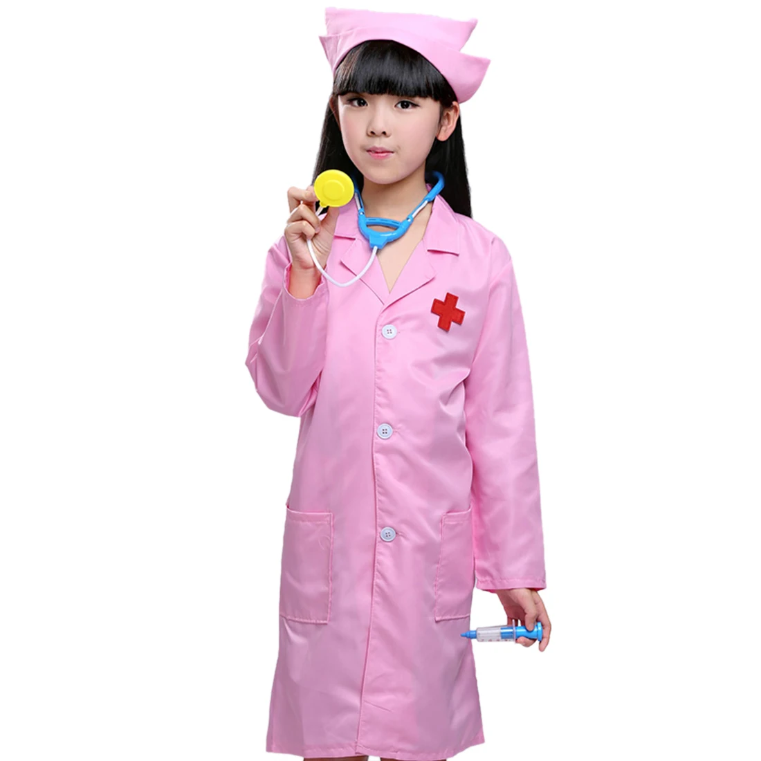 Crianças de Manga Longa de Médico + Cap Profissional para 90 Doctor Pretend Play Little Nurse Role Playing Traje - 110 130 cm 12 cm Crianças de Manga Longa de Médico + Cap