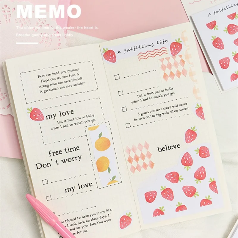 

4pcs Cute Fruit sticky note set Strawberry Apple post memo pad stickers planner book marker it Stationery Office School F647