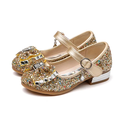 T-JULY Kids Princess Glitter Bowknot Dance Shoes Comfortable Non-Slip Mary Jane Dress Shoes for Girls