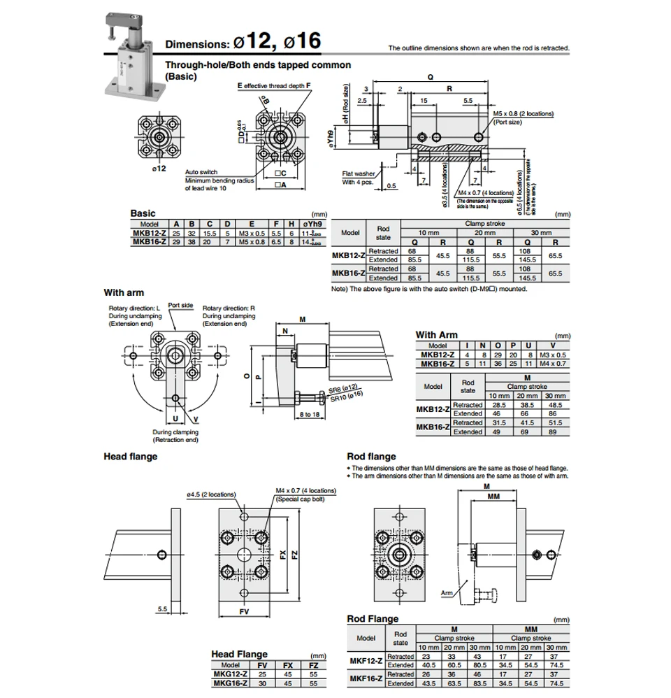 MKB 12 16 угол вниз давление цилиндр-10 20 30 л R SMC тип Пневматический