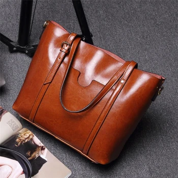 

chunchao Brand 2019 Fashion Women Handbag Genuine Leather Women Bag Soft Oil Wax Leather Shoulder Bag Large Capacity Casual Tote