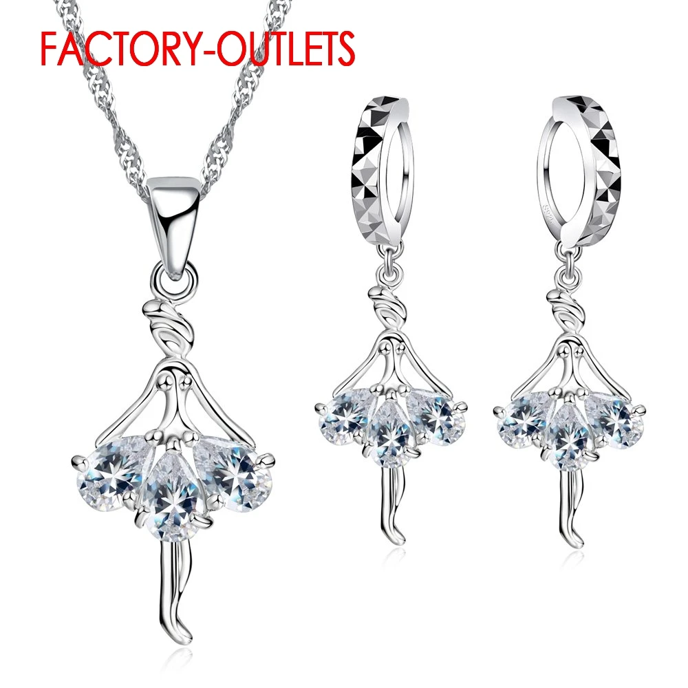 Bridal Jewelry Sets 925 Sterling Silver Needle Dancing Girl Shape CZ Crystal Women Girls Engagement Anniversary