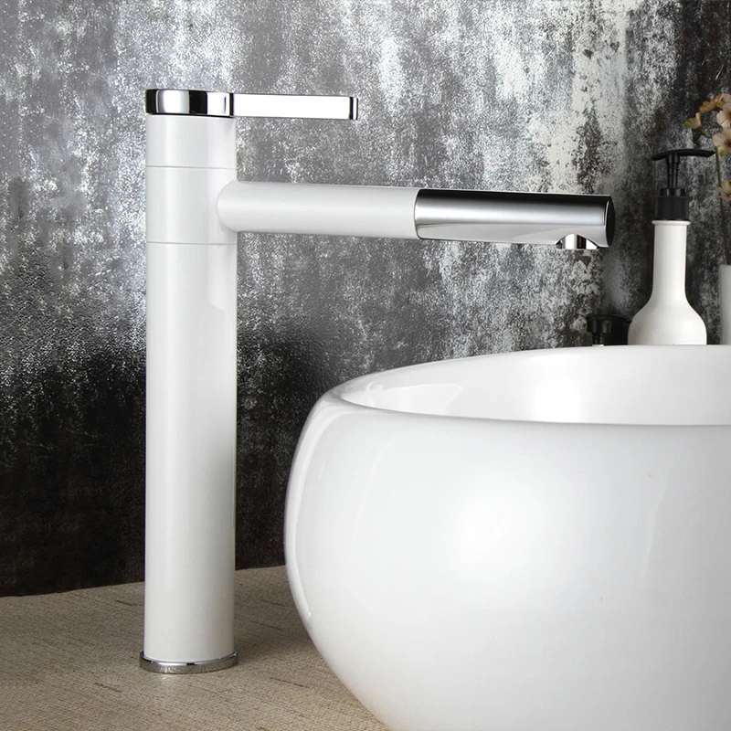 Смеситель для раковины с поворотом на 360 градусов, кран для раковины, белый и серебристый хромированный кран для ванной комнаты, кран для ванной комнаты с одной ручкой, LT-701 для ванной комнаты
