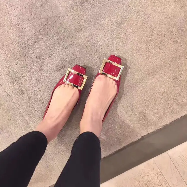 Kmeioo Classic Career Office Shoes Woman Square Toe Low Heels Women Fashion Loafers Slip-On Suqare Heels Woman Red Black Shoes