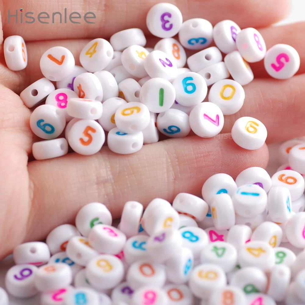 

Hisenlee The Best 7mm Acrylic 200pcs Multicolor Flat Round Arabic Digital Random Packaging DIY Beads On Jewelry Accessories