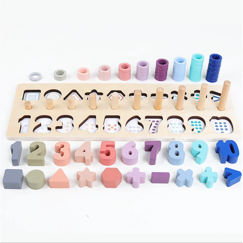 Learning Education Montessori math Toys Count Geometric Shape Cognition Baby Early Teaching Math Toys For Children Toy wood