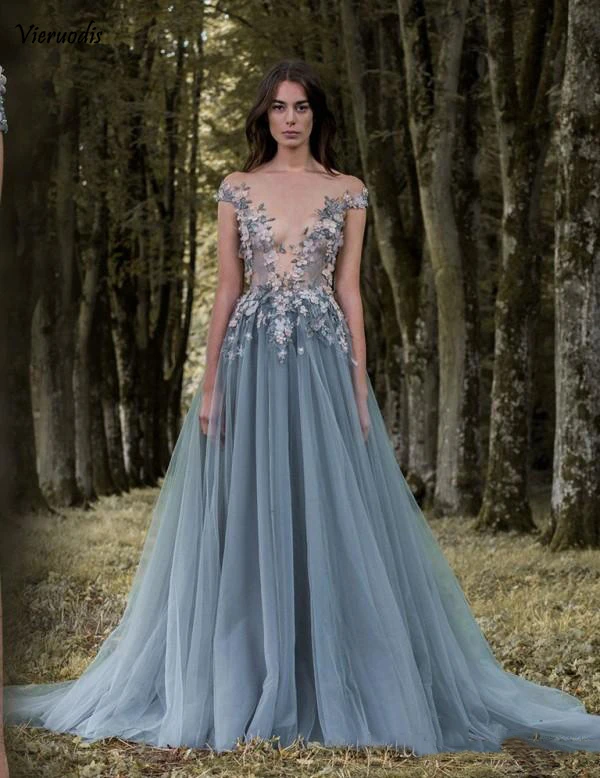 29-1              Paolo Sebastian 2017 Prom Dresses 3D-Floral Appliques Short Sleeve Lace Dress Evening Wear Sheer Neck Flower Vintage Long Formal Party Gowns