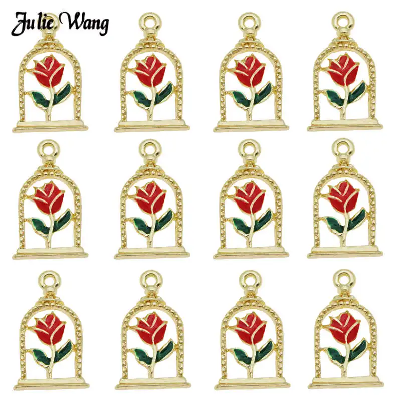 

Julie Wang 5-15pcs Alloy Rose in Jar Charms for the Little Prince Pendant Necklace Bracelet Keyring Jewelry Making Charm 18*11mm