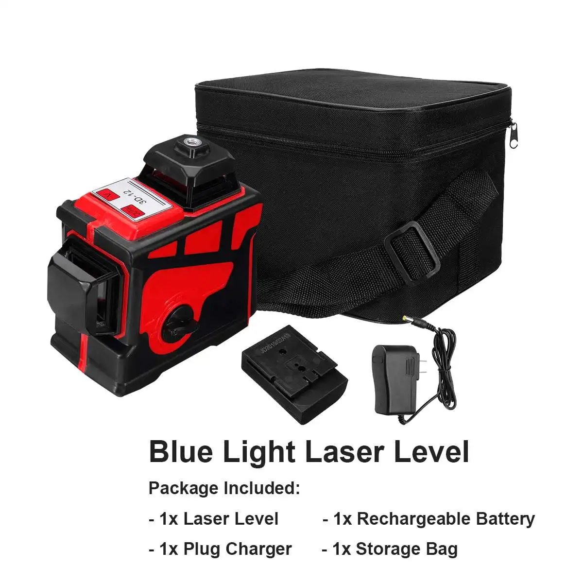 

AC 110-240V 3D 12 Lines Green Blue Line Laser Level with Red Blue Shell US Plug Charger Waterproof IP54 Wear-resisting Flexible