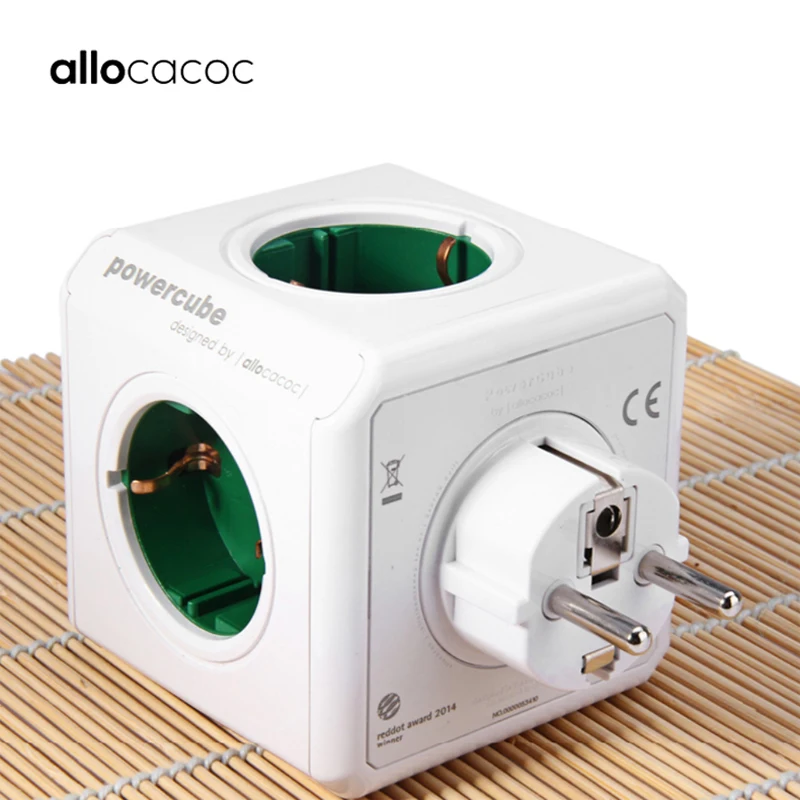 Продажа Allocacoc ЕС мощность полосы Cube plug outlet расширение smart мультирозеточный Электрический 5 розетки адаптер дома электричество 16A 3680 Вт