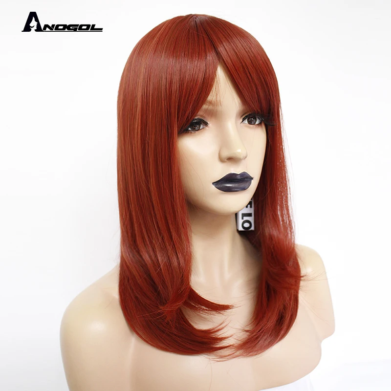 Anogol 150% плотность длинные натуральные волнистые полные волосы парики оранжевый Рыжий синтетический парик для взрослых ролевые игры с бахромой для женщин