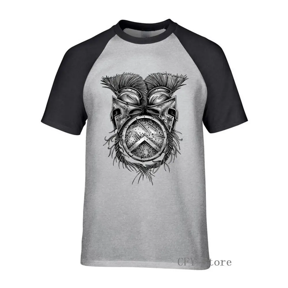 

2019 Vintage Short Sleeve crew neck Men Printing Spartan Gear T Shirt Sparta Spartans Shield Spear Helmet Halloween Gift