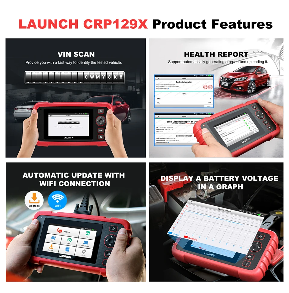 ABS SRS LAUNCH CR129X Scan Tool OBD2 Auto Diagnostic Service Scanner Code Reader ABS SRS LAUNCH CR129X Scan Tool OBD2 Auto Diagnostic Service Scanner Code Reader