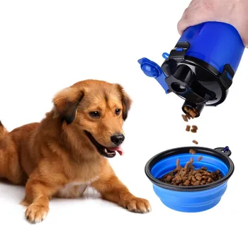 

Dual-use Pet Food Water Bottle+Foldable Bowl Dog Portable Travel Bottle for Feeding Drinking Water Pets Outdoor Bottle Dispenser