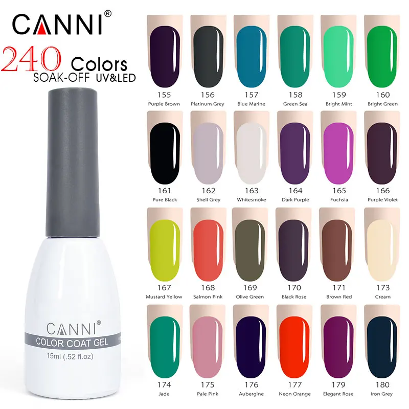 

155-180 CANNI Manicure Hot sale nail uv gel polish 240 colors LED/UV soak off colors uv paint lacquer big jar gel nail polish
