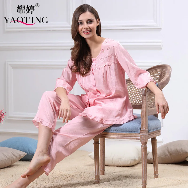 High Quality European Women's Cotton Pajamas Summer Ms Round Collar