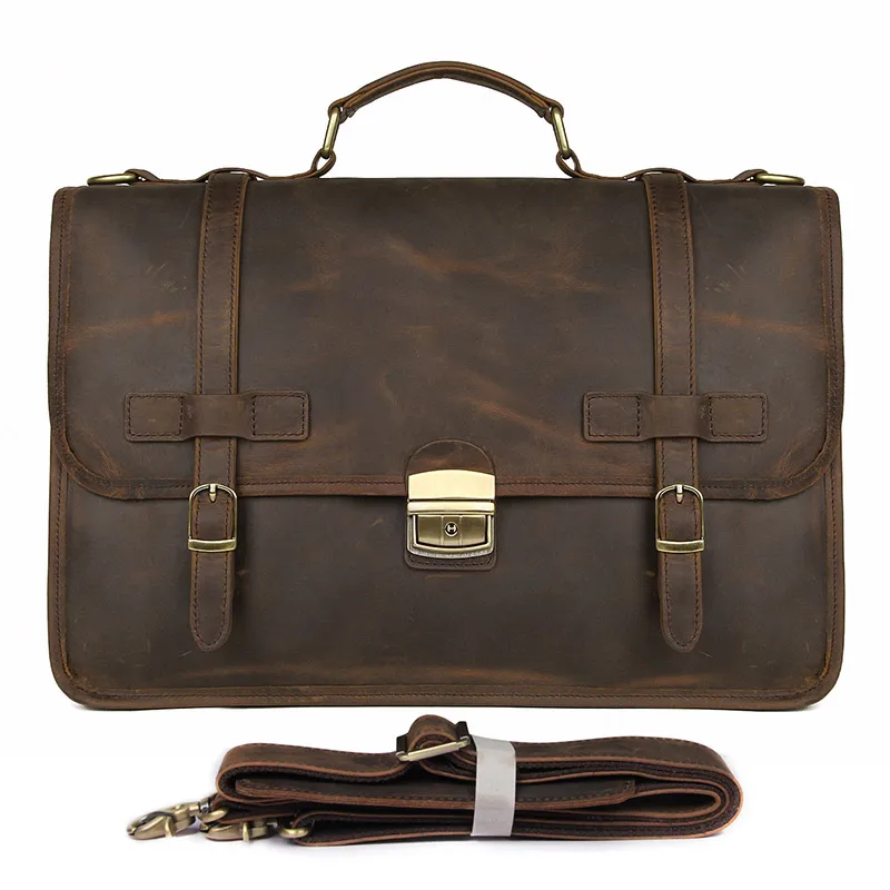 Very best Crazy Horse Leather Retro Laptop Bag Casual Unisex Handbag Postman Briefcase Shoulder Bag Messenger