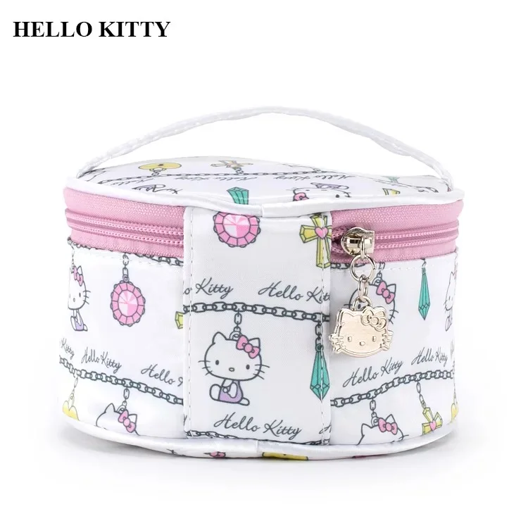 Для женщин Портативный милый рисунок «Hello Kitty» круглый косметичка Многофункциональный Красота молния путешествия составляют туалетных принадлежностей сумка косметичка