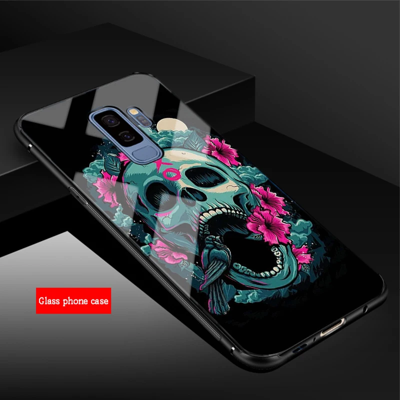 Чехол из закаленного стекла для телефона для samsung Galaxy A6 A6S A8 A8S J6 J8 S8 S9 S10 PLUS NOTE 8 9 Ретро Стиль цветок череп - Цвет: B19040709-08.jpg