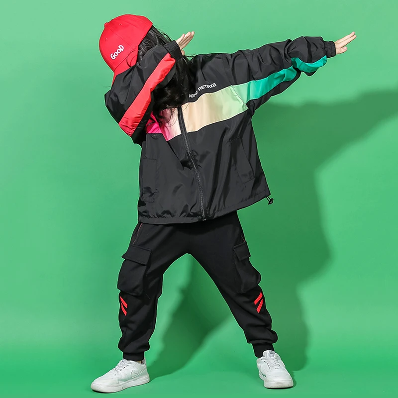 

2019 Hip Hop Costume Girls Black Jacket Pants Boys Street Dance Clothing Kids Stage Outfit Modern Jazz Performance Wear DN3031