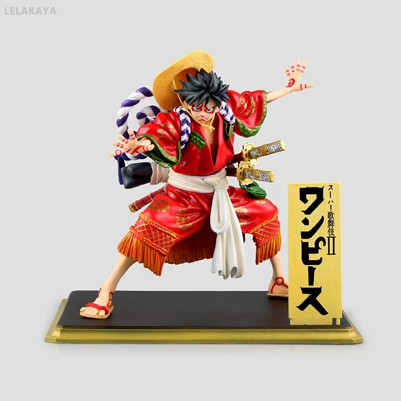 

18cm ONE PIECE Monkey D Luffy Kabuki Edition Kimono Ver Carry Straw Hat Anime Action Figure Collection Zoro Decoration Gift Doll