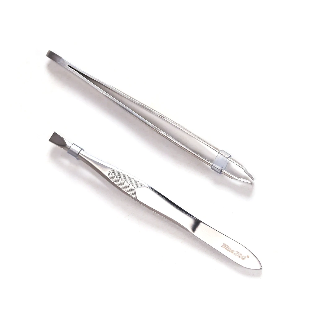 

1pcs Blue ZOO Stainless Steel Eyebrow Tweezer Clip with Eyebrow Comb Inclined Tip False Eyelashes Nipper Tweezers Makeup Tool