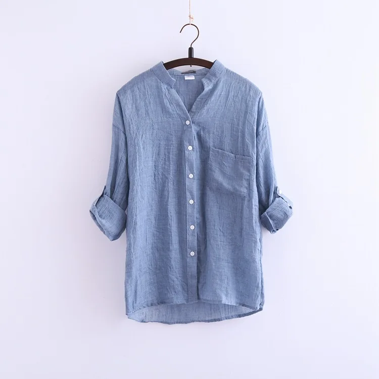 Summer 2015 Japanese Mori Girl Style Collarless Linen Shirts Plus Size ...