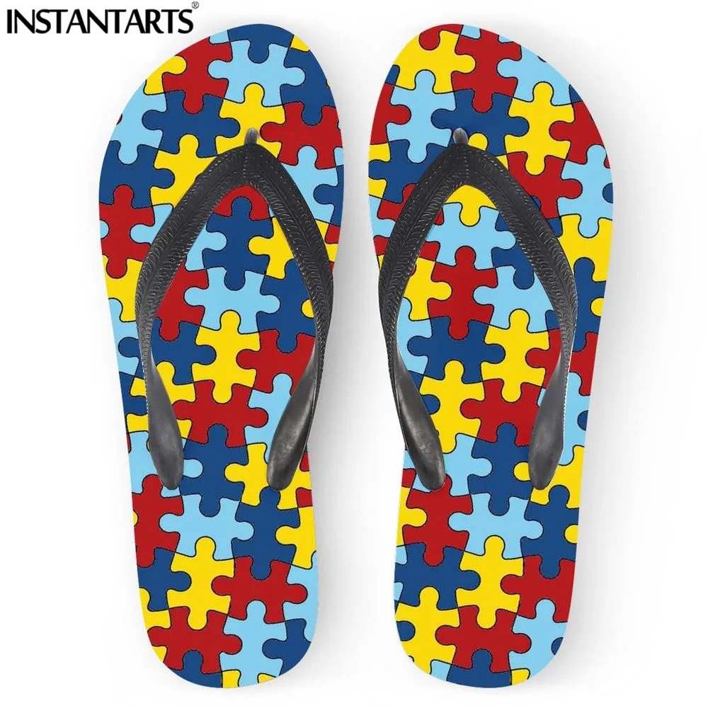 

INSTANTARTS Colorful 3D Autism Awareness Printing Men's Outside Beach Slippers Men's Casual Shoes Fashion Home Flip-flops Boys