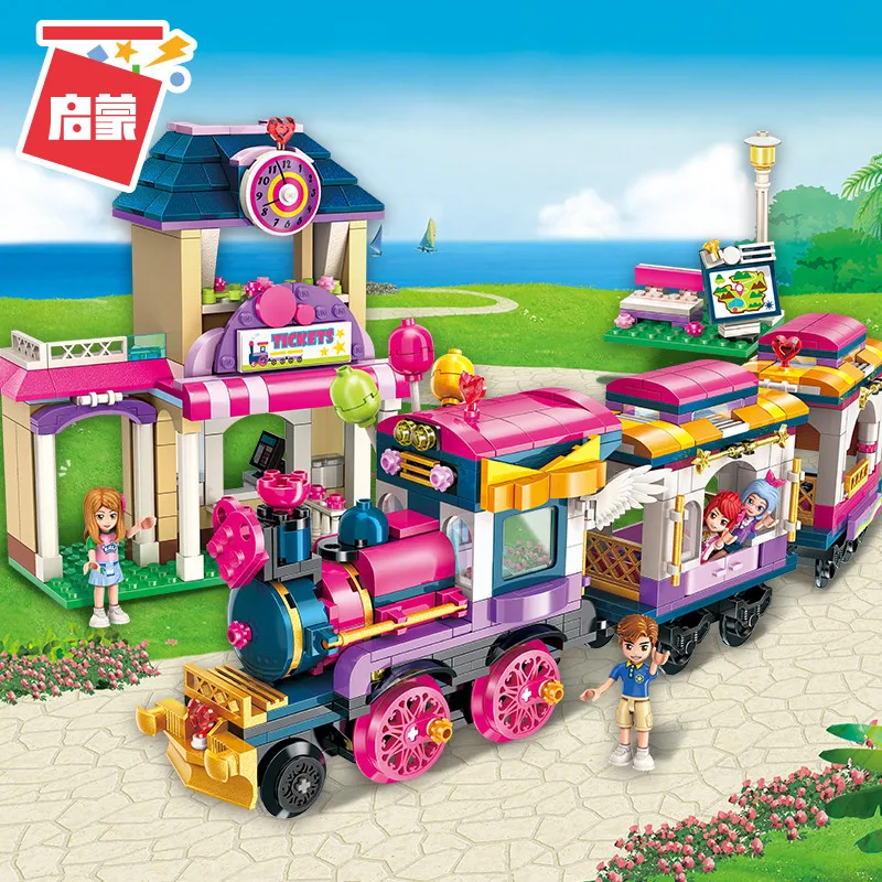 Обучающий строительный блок для девочек друзья Счастливый маленький поезд 690 Обучающие Кирпичи подарок-игрушка для мальчика-без коробки