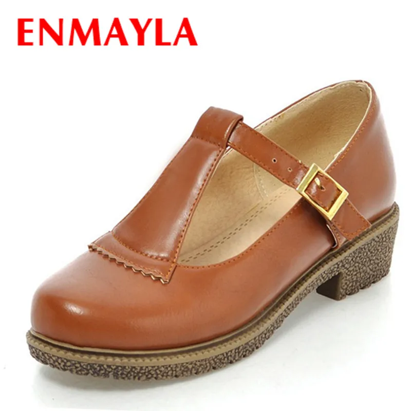 

ENMAYER solid Vintage Carved date school shoes flats basic lace-up round toe comfort Platform flats large size:34-43 women flats