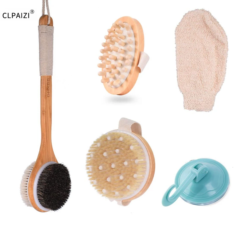 

CLPAIZ Dry Brush Set Long Handle Bath Brush, Bath Glove Exfoliates and Revives Dry Winter Skin, Round Head Body Dry Skin Brushes