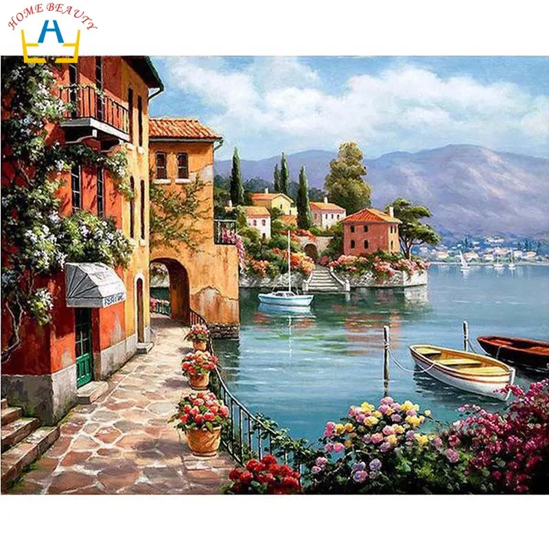 

New home decor pictures on canvas diy oil painting by numbers drawing nodular picture one the wall art landscape sea city E720