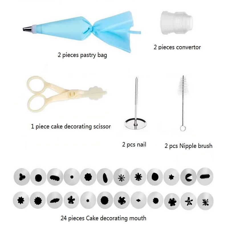 

Dozzlor Bakeware Set 24 Pcs Stainless Steel Cake Decorating Baking Pastry Bag Dessert Tool Converter Adapter Kitchen Accessories